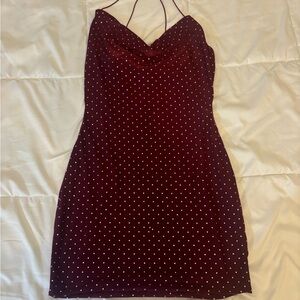 Elegant Burgundy Rhinestone Dress